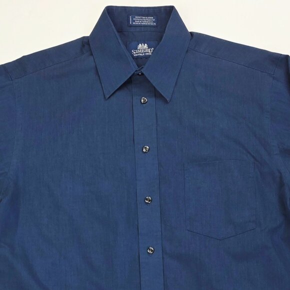 Stafford Size 15.5 32-33 Mens Navy Wrinkle Free Long Sleeve Pocket Shirt - Picture 8 of 8